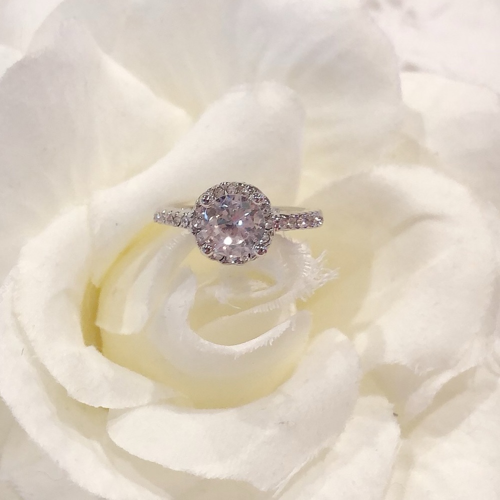 5/$50 White Sapphire & Silver Engagement Ring - Picture 1 of 5